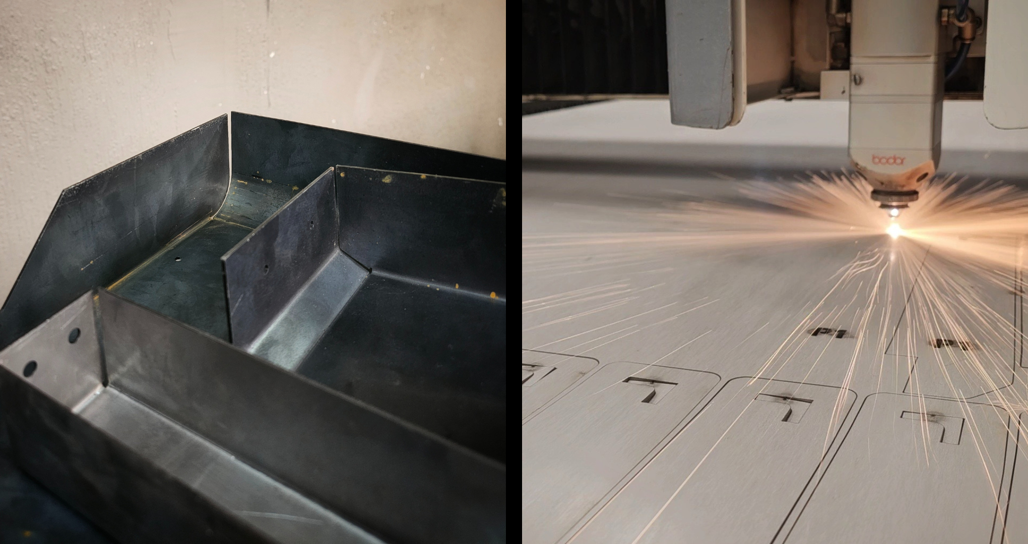 Máquina de corte láser trabajando en una lámina de metal